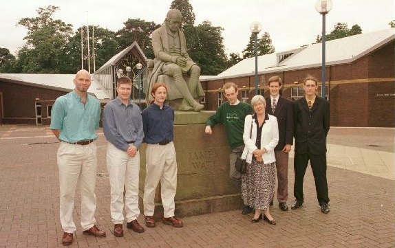 Young ISCA winners outside Heriot-Watt conference centre with Susan Moore, DTI