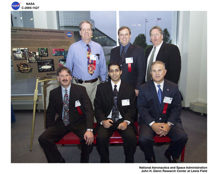 The VMOC group that attended the award ceremony. Back: Dan Shell (Cisco Systems), Eric Miller (General Dynamics Advanced Information Systems), Phil Paulsen (NASA Glenn). Front: Will Ivancic (NASA Glenn), Joe Ishac (NASA Glenn), Phil Ardire (Western Datacom).